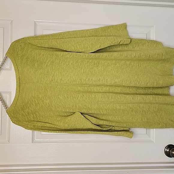Eileen Fisher V Neck 3/4 Sleeve Green Organic Coton Linen Shirt 2X - Picture 6 of 9